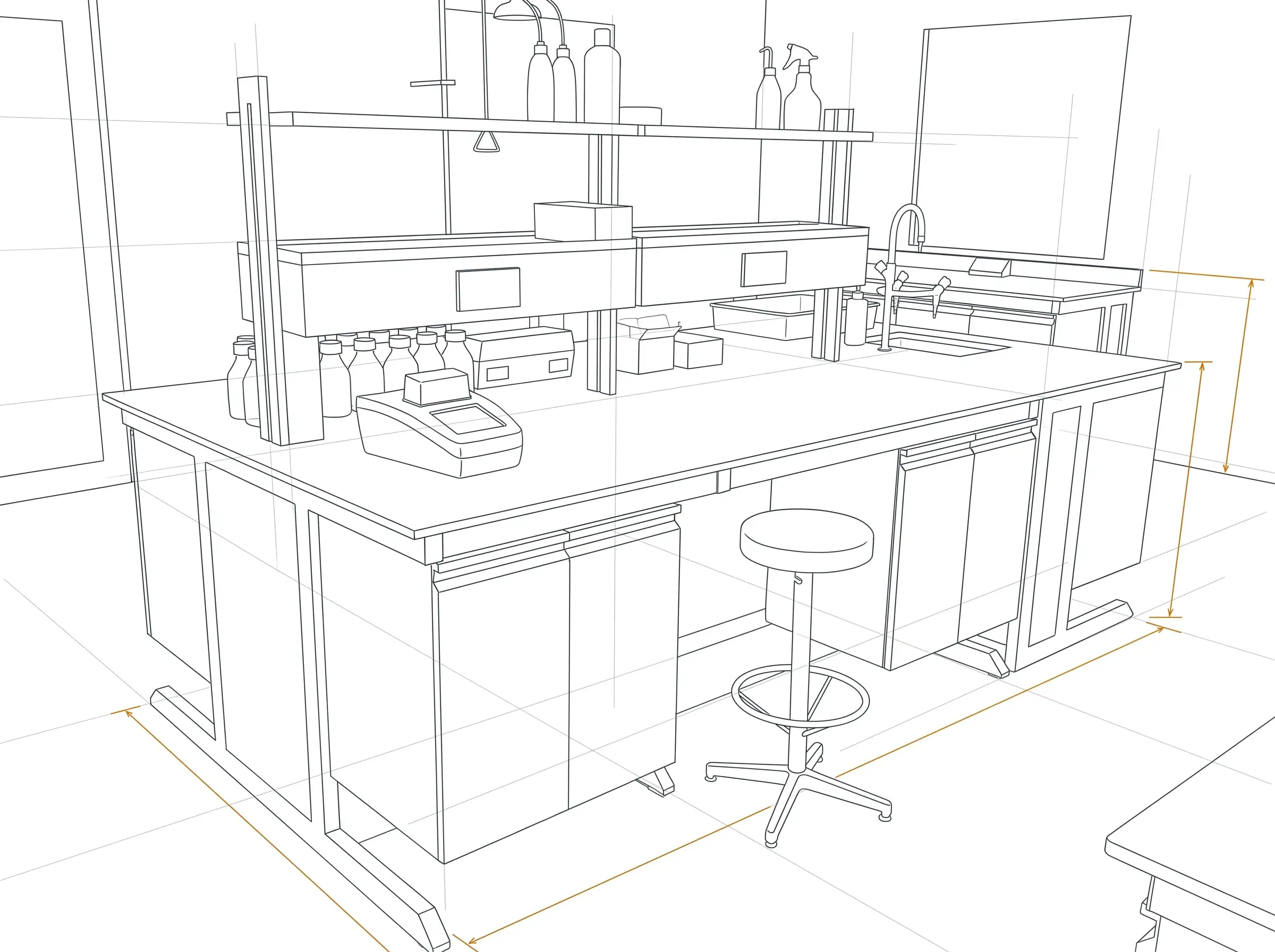 The same laboratory as a technical shop drawing